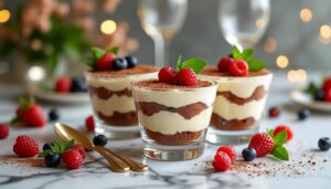 découvrez une recette élégante de tiramisu en verrine, parfaite pour sublimer votre buffet chic avec une touche gourmande et raffinée. facile à réaliser et idéale pour impressionner vos invités !