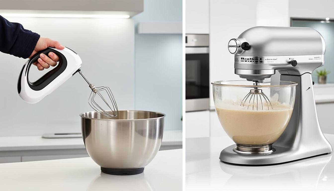 découvrez la comparaison entre batteur à main et robot sur socle, analysant précision, vitesse et contrôle pour choisir l'outil de cuisine idéal.