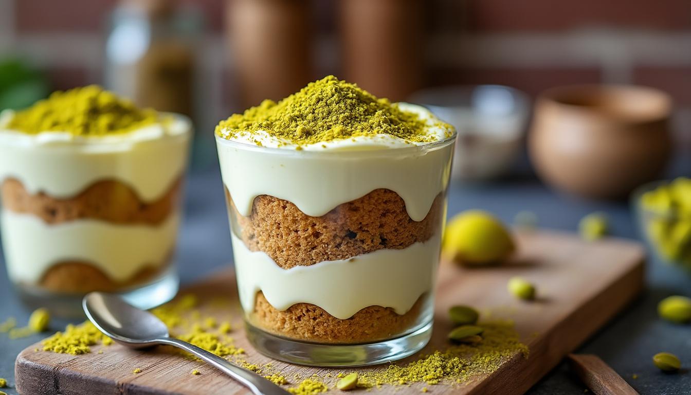 découvrez une délicieuse recette de tiramisu pistache et chocolat blanc, alliant douceur et gourmandise pour un dessert original et facile à réaliser.
