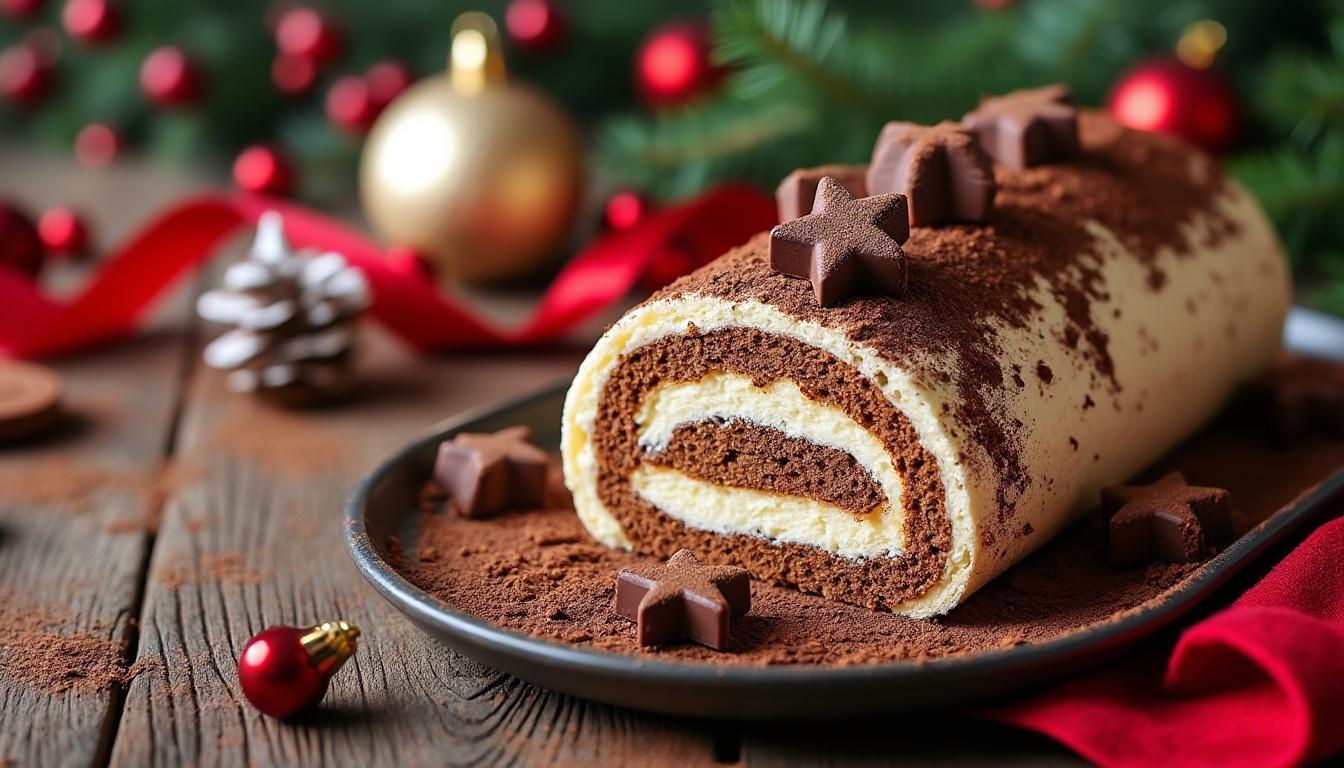 découvrez notre recette originale de tiramisu façon bûche de noël, un dessert gourmand et festif parfait pour vos fêtes de fin d'année.